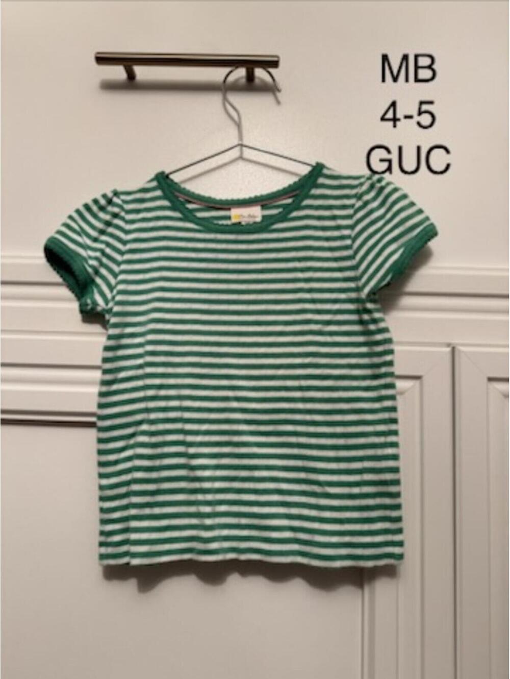 Mini Boden Green and White Striped T-Shirt for Kids